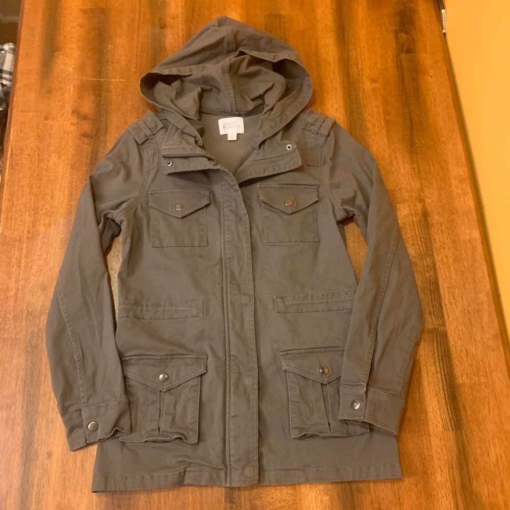 Market & Spruce Kathleen cargo jacket XS Olive green cargo utility jacket hood